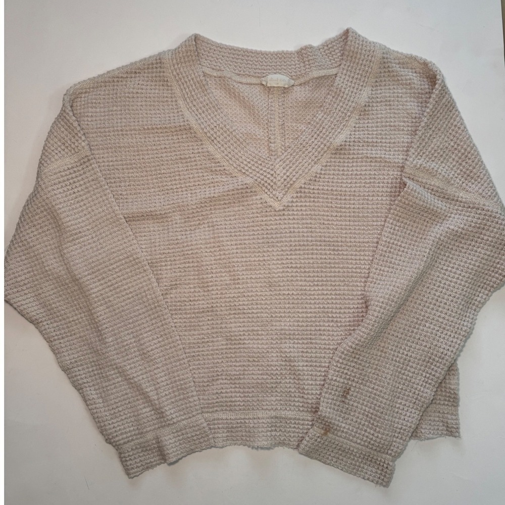 altard State Waffle Knit V Neck Cropped Sweater Women Size M Beige Long Sleeve